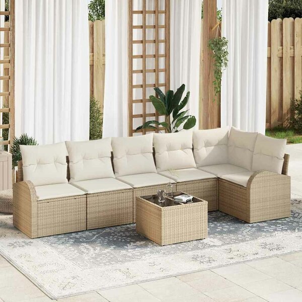VidaXL Kerti Kanapé Szett párnával 7 pcs Bézs és fehér Poli rattan