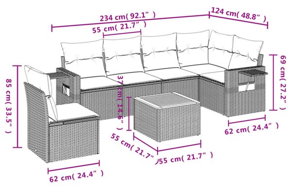 VidaXL Polyrattan Kerti Ülőgarnitúra - 7 részes - Bézs