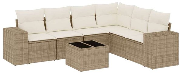 VidaXL 7 részes bézs polyrattan kerti ülőgarnitúra párnákkal