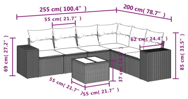 VidaXL 7 részes bézs polyrattan kerti ülőgarnitúra párnákkal