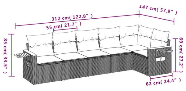 VidaXL Polyrattan Kerti Ülőgarnitúra - 6 részes - Bézs