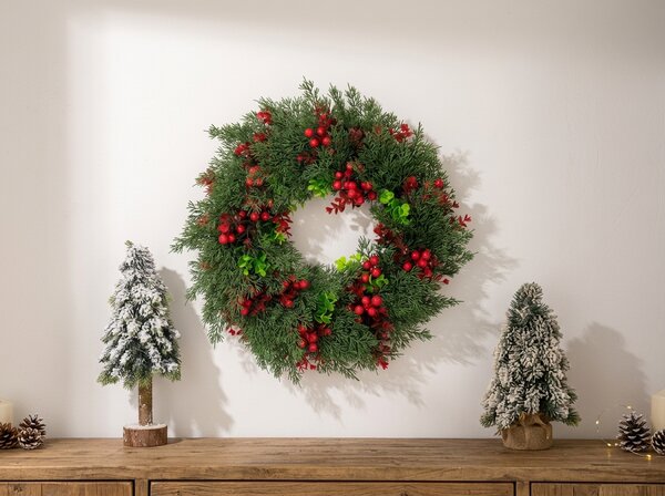 Adventi ajtókoszorú RED BERRIES Ø 35 cm, zöld/piros