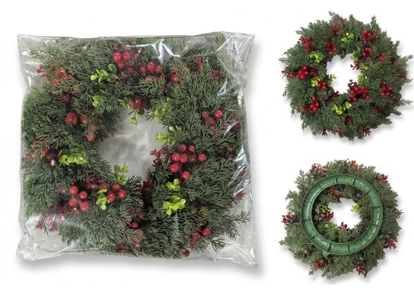 Adventi ajtókoszorú RED BERRIES Ø 35 cm, zöld/piros