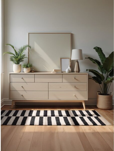Fekete-fehér kétoldalas kézi szövésű gyapjú szőnyeg 80x150 cm Donna – Hanse Home