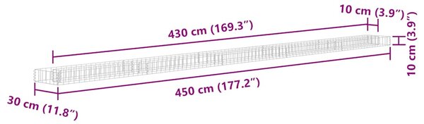 Horganyzott acél gabion magaságyás 450 x 30 x 10 cm