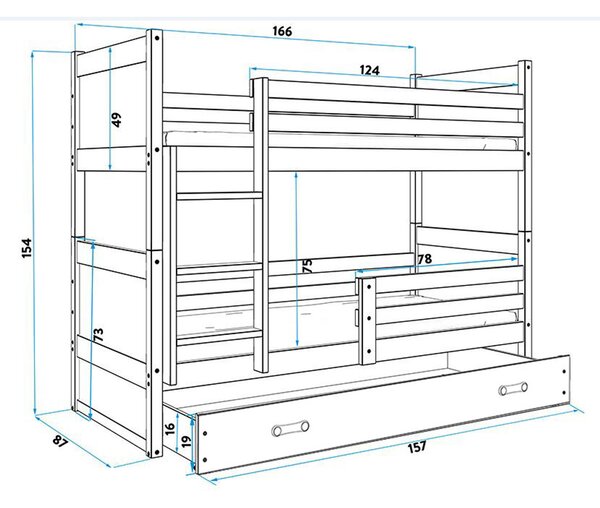 Gyerek emeletes ágy RICO 160x80 cm Kék Fehér