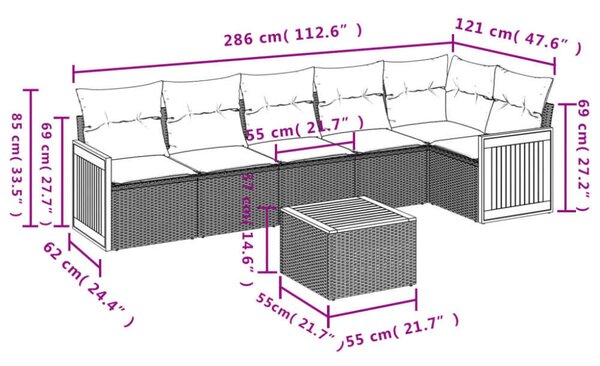 VidaXL 7 részes bézs polyrattan kerti ülőgarnitúra párnákkal