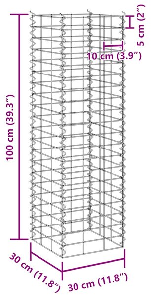 VidaXL 3 db vas gabion magaságyás 30 x 30 x 100 cm