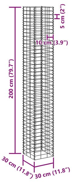 VidaXL 3 db vas gabion magaságyás 30 x 30 x 200 cm