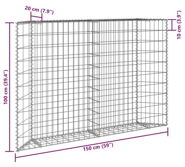 Trapéz alakú horganyzott acél gabion magaságyás 150x20x100 cm