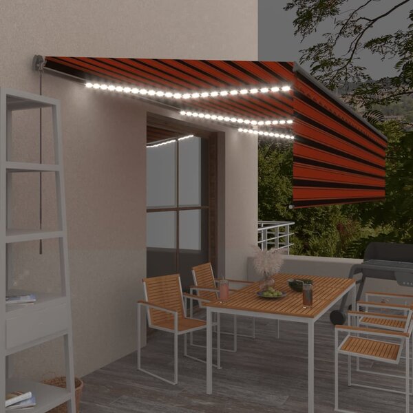 VidaXL narancssárga-barna kihúzható LED-es napellenző redőnnyel 6x3 m