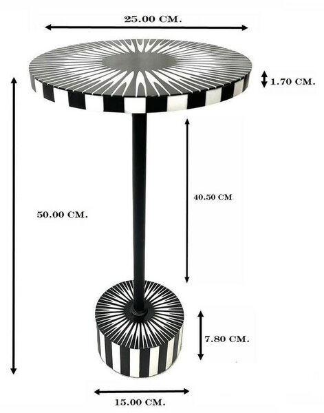 Kare Design Iris Kisasztal MDF Poliresin Fekete-Fehér Sugárzó Mintával