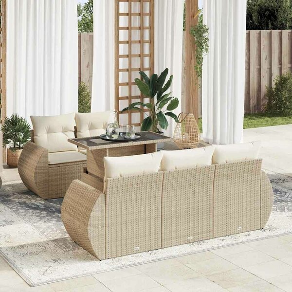 VidaXL 6 részes bézs polyrattan kerti ülőgarnitúra párnával