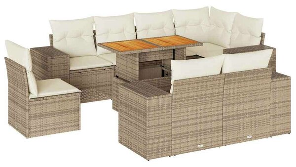VidaXL 9 részes bézs polyrattan kerti ülőgarnitúra párnákkal