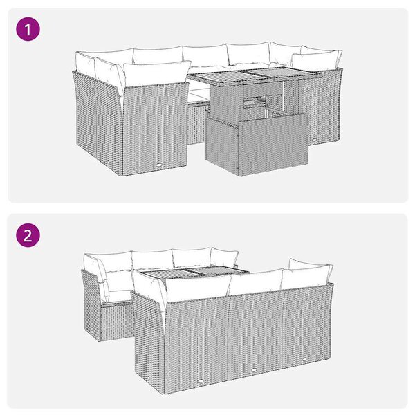 VidaXL 7 részes bézs polyrattan kerti ülőgarnitúra párnákkal
