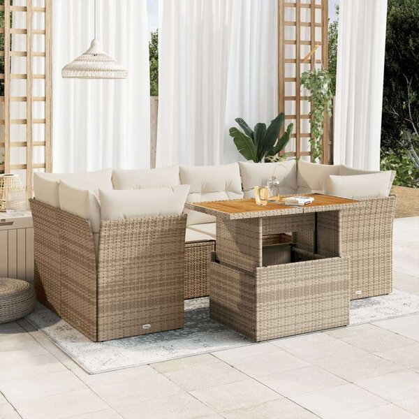 VidaXL 7 részes bézs polyrattan kerti ülőgarnitúra párnákkal