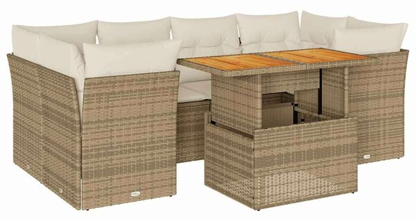 VidaXL 7 részes bézs polyrattan kerti ülőgarnitúra párnákkal