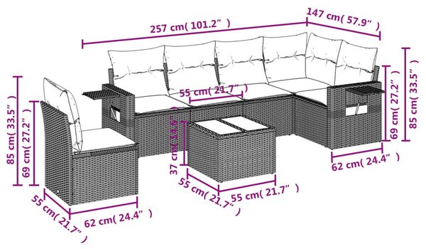 Polyrattan Kerti Ülőgarnitúra - 7 részes - Bézs