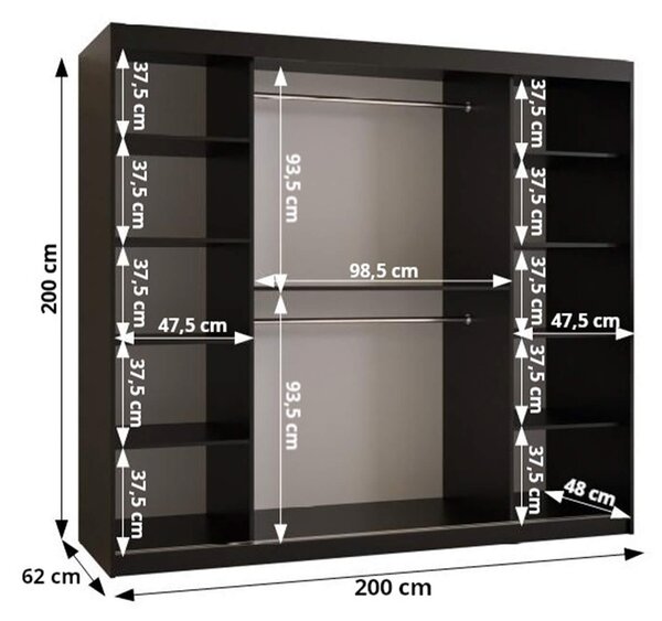 RIFLO Wave II 180/200 tükrös gardróbszekrény - fekete Méret: 200