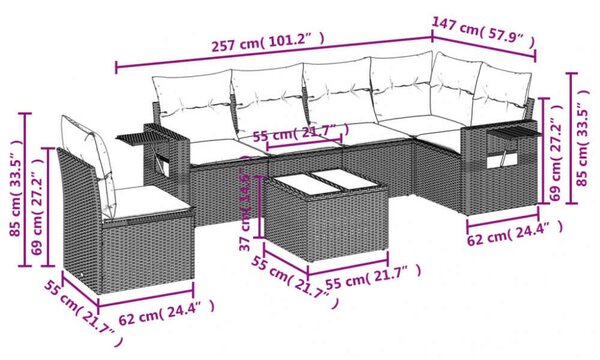 Polyrattan Kerti Ülőgarnitúra - 7 részes - Bézs