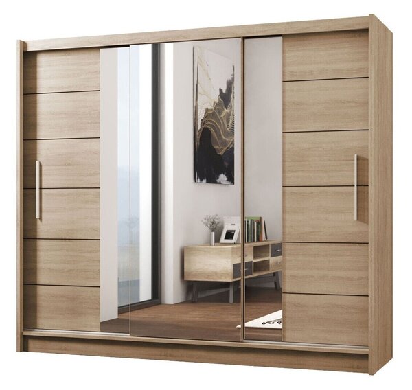 Gardróbszekrény Honolulu 119, Laminált forgácslap, 215x250x61cm, Sonoma tölgy