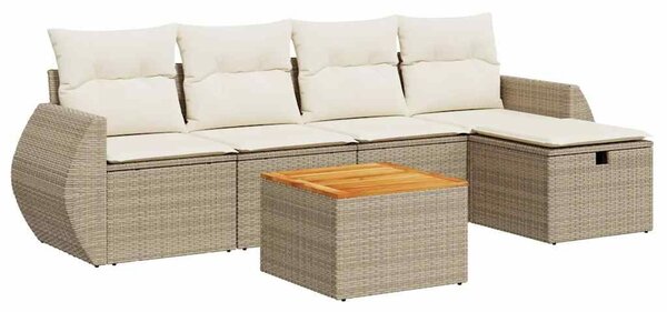 VidaXL 6 részes bézs polyrattan kerti ülőgarnitúra párnával