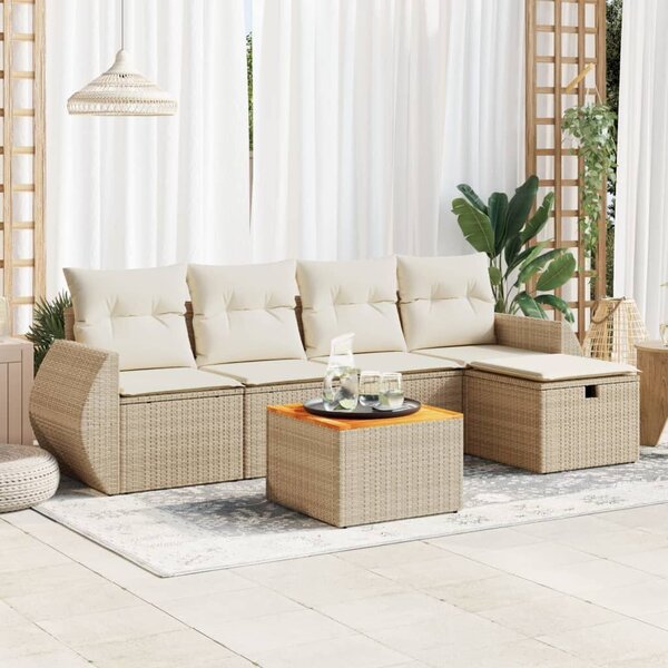 VidaXL 6 részes bézs polyrattan kerti ülőgarnitúra párnával