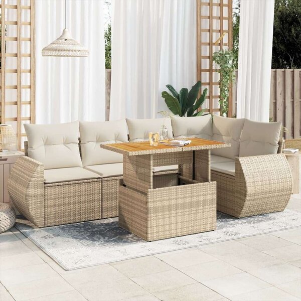 VidaXL 6 részes bézs polyrattan kerti ülőgarnitúra párnával