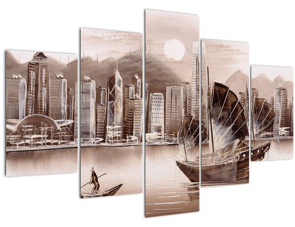 Kép - Victoria Harbour, Hong Kong, szépia hatás (150x105 cm)