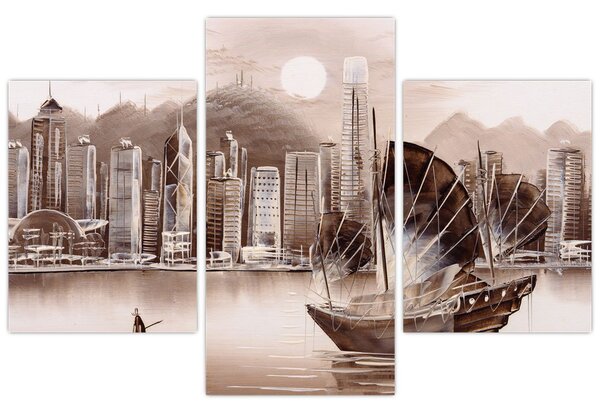Kép - Victoria Harbour, Hong Kong, szépia hatás (90x60 cm)