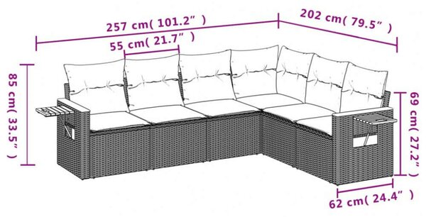 VidaXL Polyrattan Kerti Ülőgarnitúra - 6 részes - Bézs