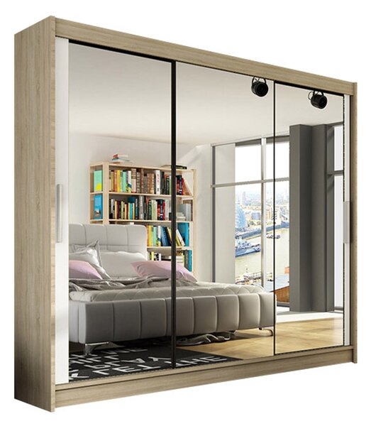 Nagy ASTON III gardróbszekrény sonoma tölgy/fehér színben, szélessége 250 cm