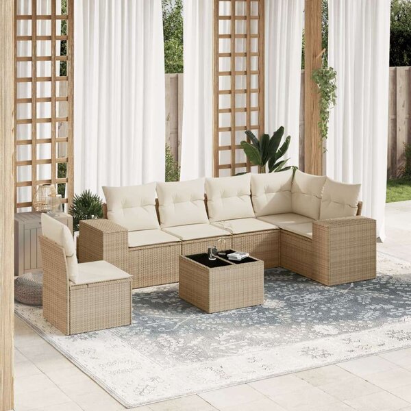 VidaXL Polyrattan Kerti Ülőgarnitúra - 7 részes - Bézs