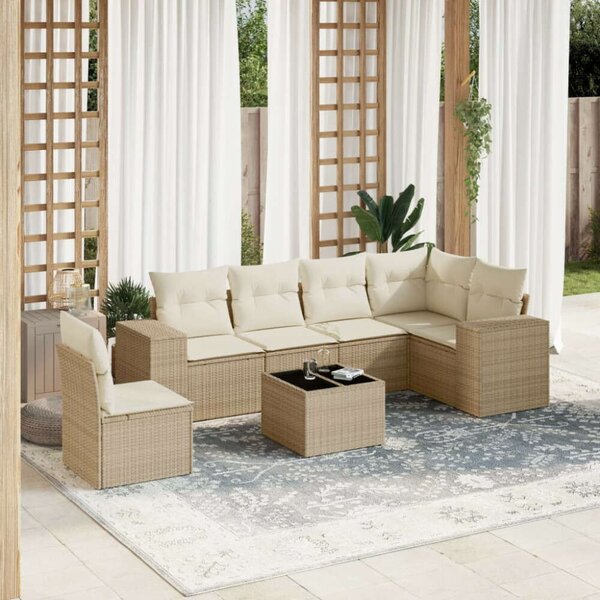 VidaXL Polyrattan Kerti Ülőgarnitúra - 7 részes - Bézs