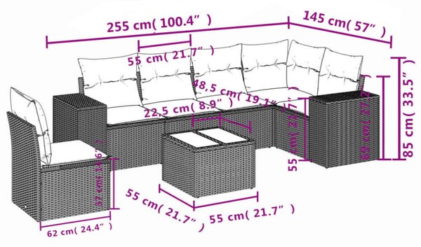 VidaXL Polyrattan Kerti Ülőgarnitúra - 7 részes - Bézs