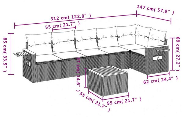 VidaXL Polyrattan Kerti Ülőgarnitúra - 7 részes - Bézs