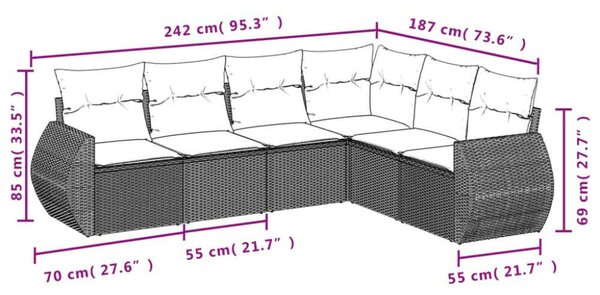 VidaXL Polyrattan Kerti Ülőgarnitúra - 6 részes - Bézs