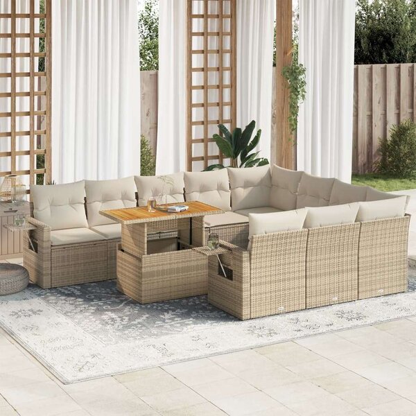 VidaXL 11 részes bézs polyrattan kerti ülőgarnitúra párnákkal