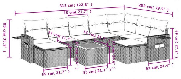 VidaXL 10 részes bézs polyrattan kerti ülőgarnitúra párnával