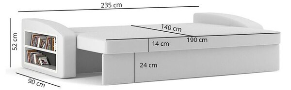 HEWLET kinyitható kanapé polccal Fekete-fehér