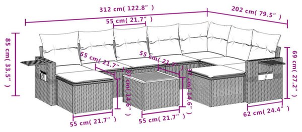 VidaXL 10 részes bézs polyrattan kerti ülőgarnitúra párnával