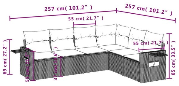 VidaXL Polyrattan Kerti Ülőgarnitúra - 6 részes - Bézs