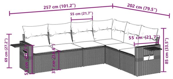 VidaXL Polyrattan Kerti Ülőgarnitúra - 6 részes - Bézs