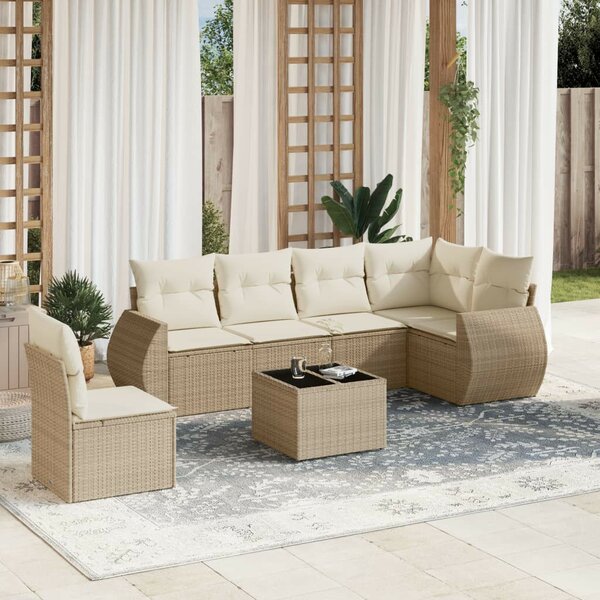 VidaXL Polyrattan Kerti Ülőgarnitúra - 7 részes - Bézs