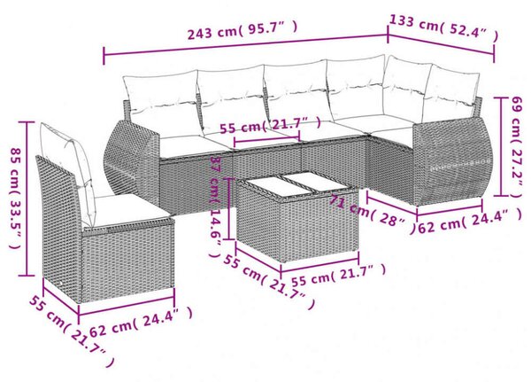 VidaXL Polyrattan Kerti Ülőgarnitúra - 7 részes - Bézs
