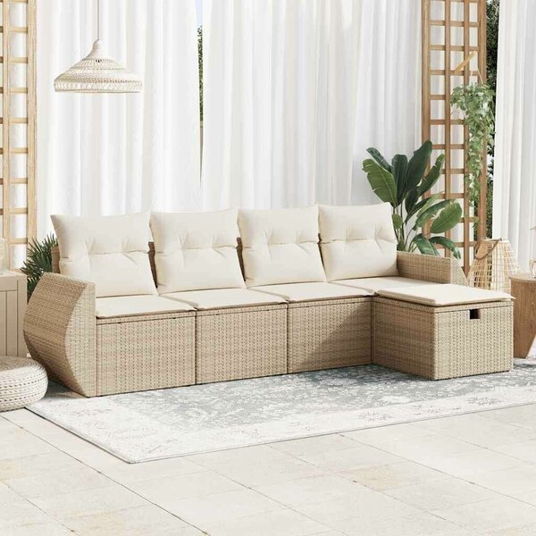 VidaXL 5 részes bézs polyrattan kerti ülőgarnitúra párnákkal