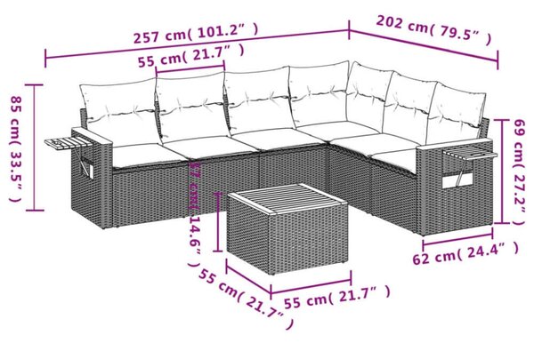 VidaXL Polyrattan Kerti Ülőgarnitúra - 7 részes - Bézs