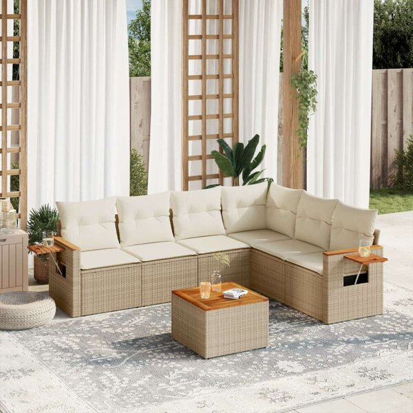 VidaXL Polyrattan Kerti Ülőgarnitúra - 7 részes - Bézs