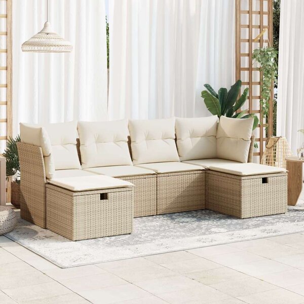 VidaXL 6 részes bézs polyrattan kerti ülőgarnitúra párnával