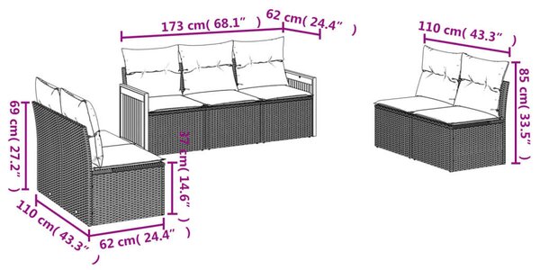 VidaXL Polyrattan Kerti Ülőgarnitúra - 7 részes - Bézs